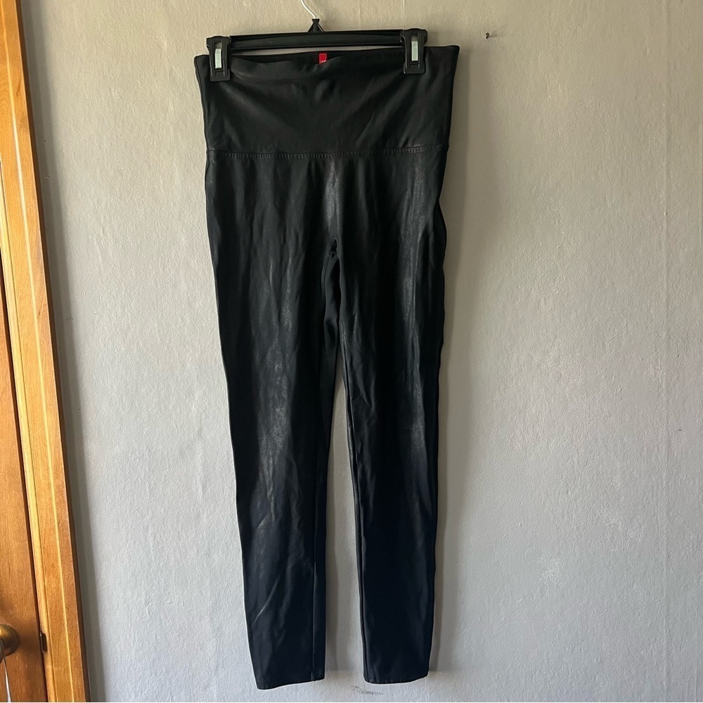 Spanx Black Faux Leather Leggings Size Large Petite - Picture 2 of 6